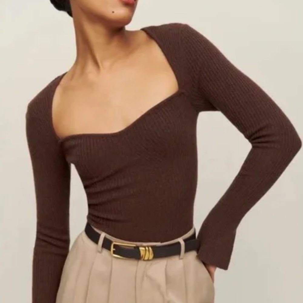Reformation Glenna brown cashmere sweater with slit sleeves size small